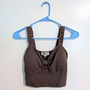 Listicle Women's Brown Front Knot Sleeveless Crop Top With Padding